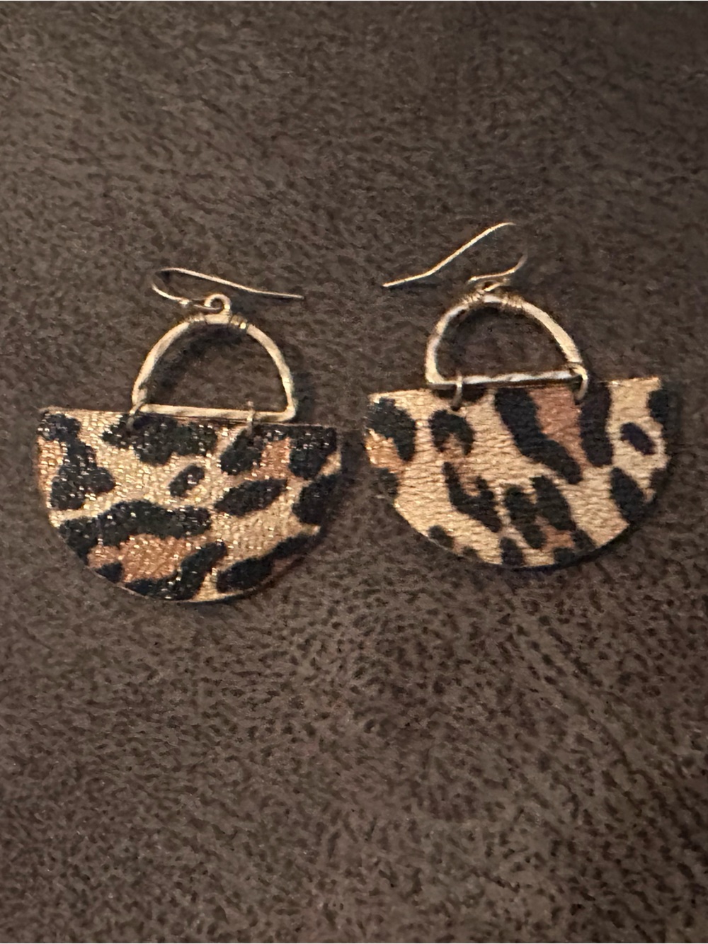 Leopard Print Half-Moon Dangle Earrings - Gold Accent